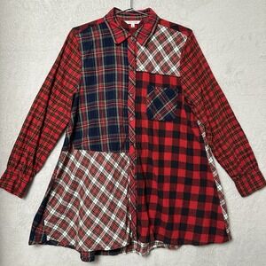 John Mark Patchwork Flannel Shirt Women's Size Large Button Up Plaid Tunic